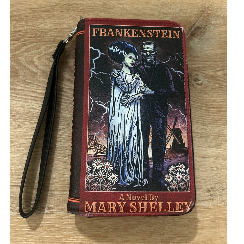 Frankenstein and Bride Book Cover Wallet Wristlet Clutch Halloween Excellent